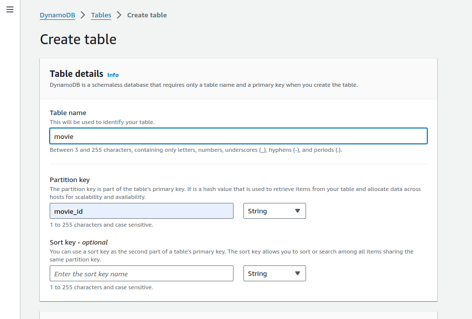 DynamoDB Table Creation